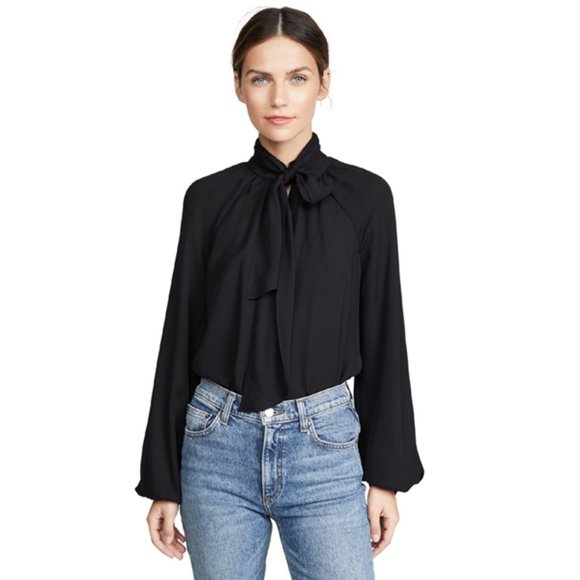 NWT THEORY BLACK SCARF CLASSIC SILK BLOUSE TOP SIZE S